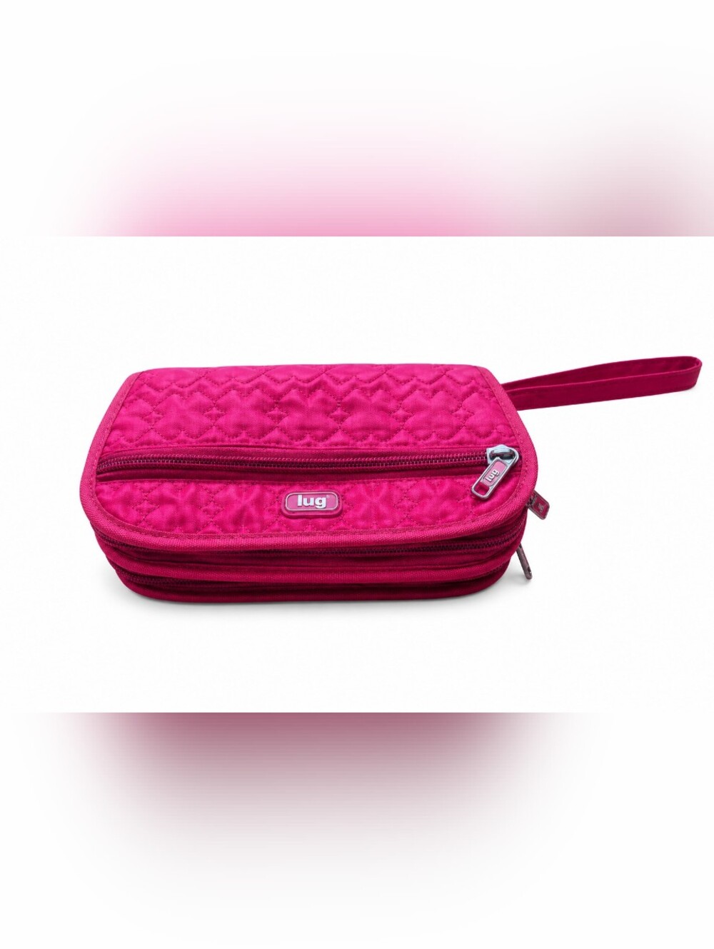 Lug Pink Quilted Double Zip Travel Organizer Wristlet Cosmetic Pouch